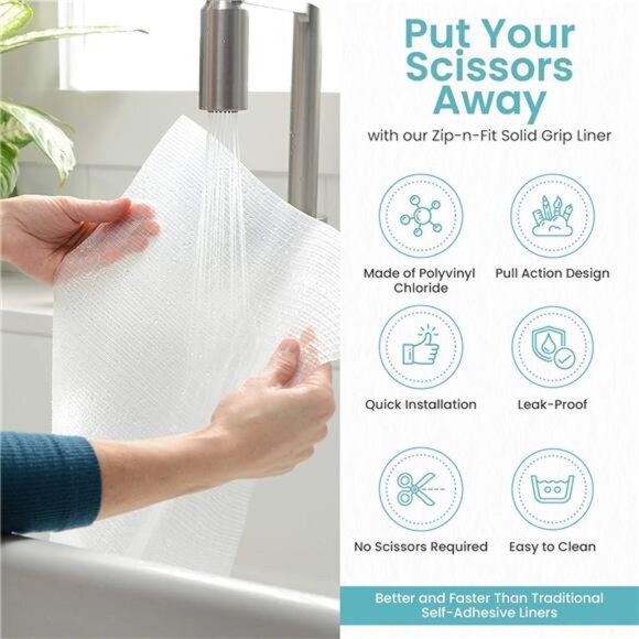 Adhesive Zip-N-Fit Solid Grip Drawer and Shelf Non-Slip Liner, 18" x 4', Ribbed - Picture 3 of 7